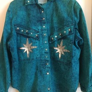 Sundance acid wash turquoise Star  top/jacket